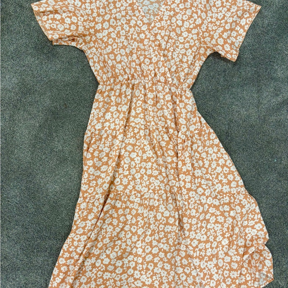 Floral Peach/Orange and White Maxi Dress